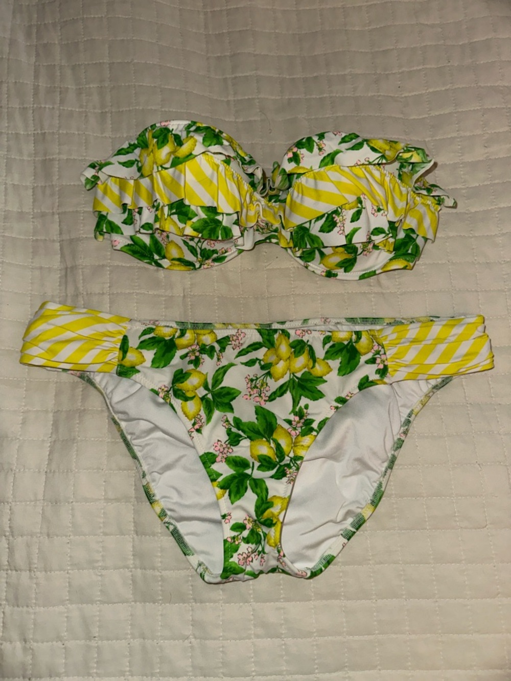 Victoria's Secret Yellow Lemon Print Bikini - Yellow, Green, White